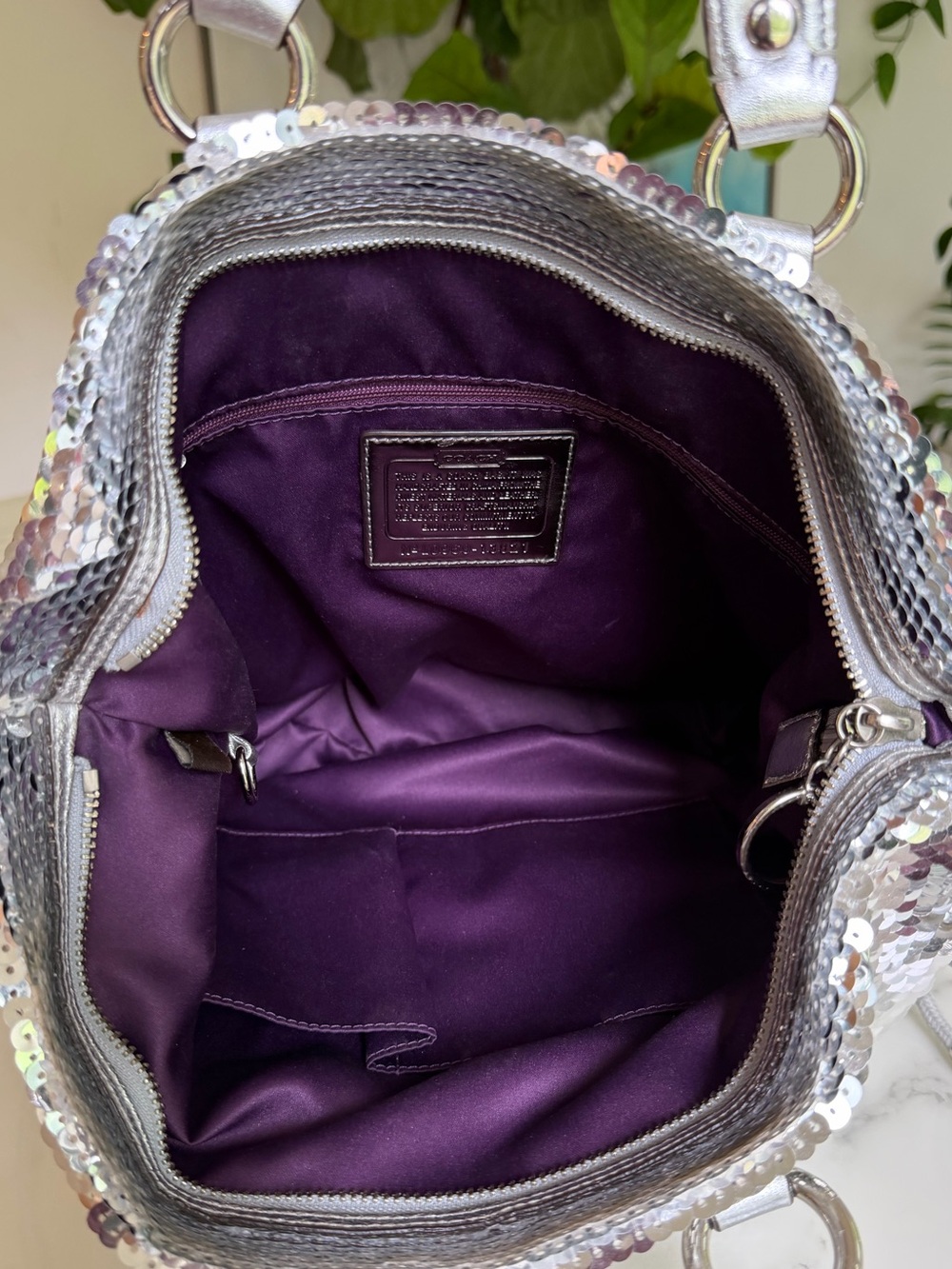 Coach Limited Edition Poppy Sequin Spotlight Tote Shoulder Bag 13821 Silver Y2K - Picture 12 of 16